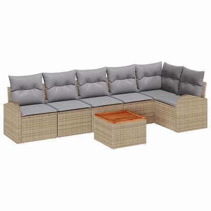 Gartensofa-set 7 pcs Beige und Hellgrau Poly-Rattan