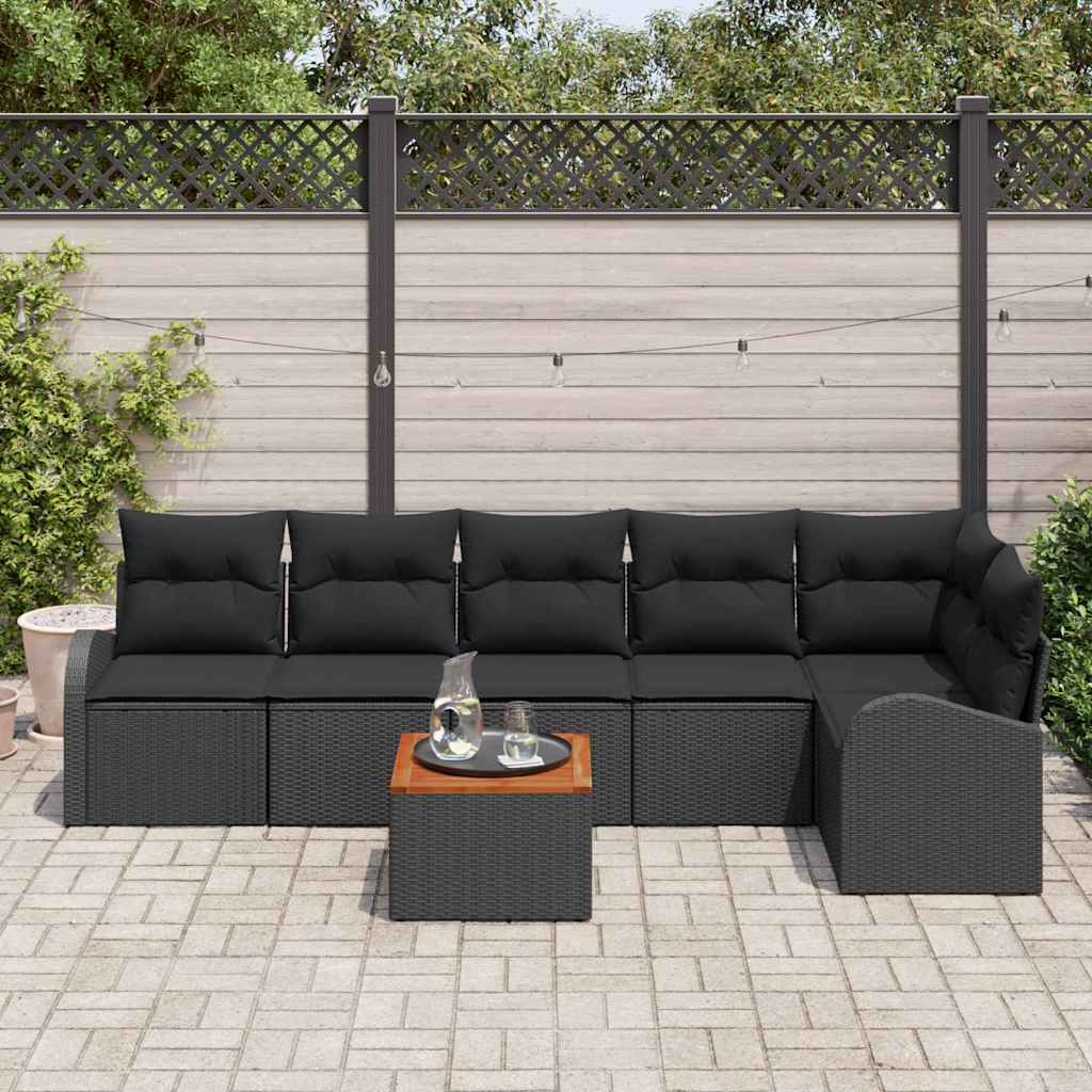 Gartensofa-set mit Speicher 7 pcs Schwarz Poly-Rattan