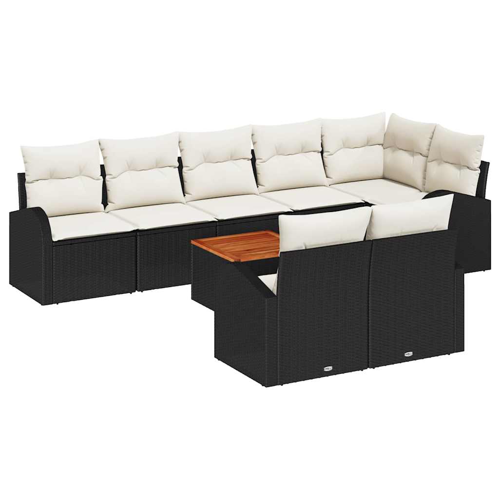 Gartensofa-set mit Speicher 9 pcs Schwarz und Creme Poly-Rattan