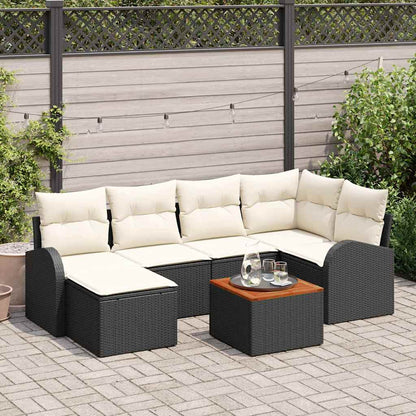 Gartensofa-set mit Speicher 7 pcs Schwarz und Creme Poly-Rattan