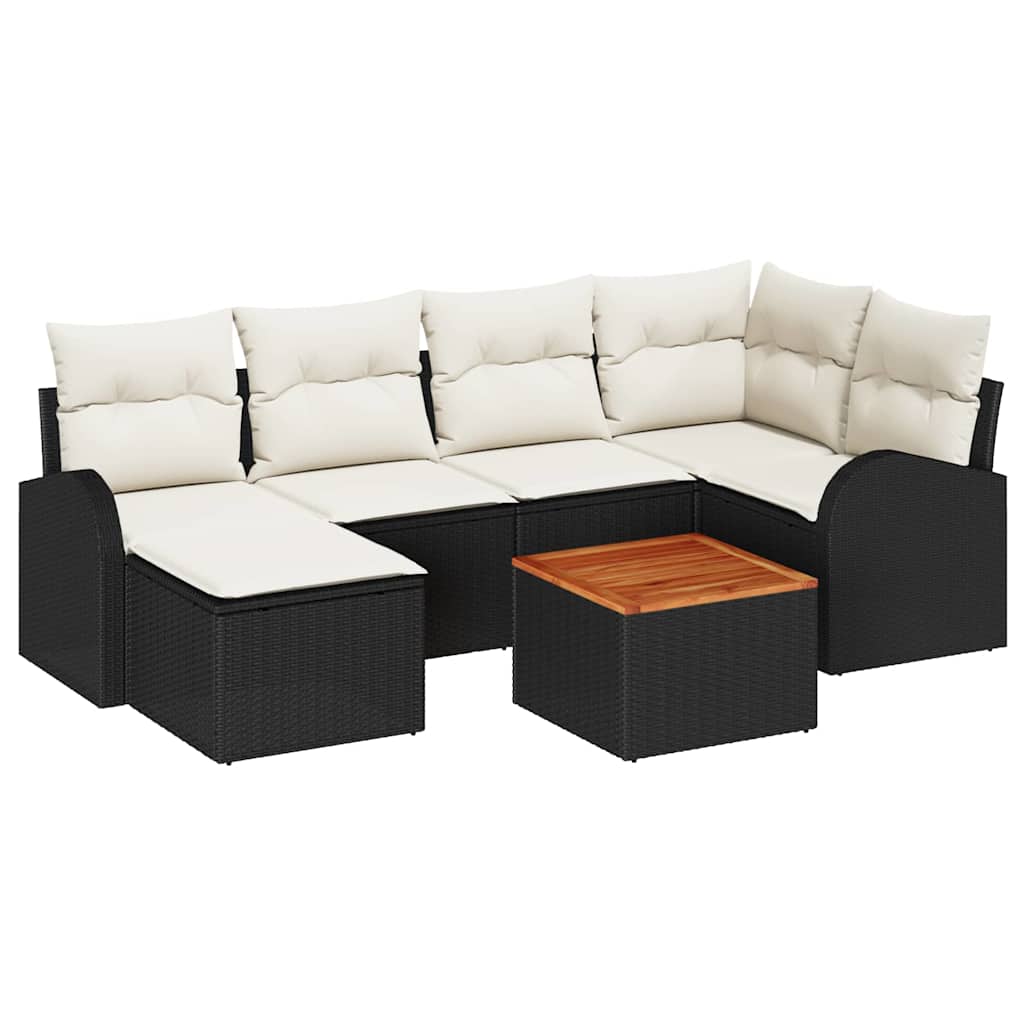 Gartensofa-set mit Speicher 7 pcs Schwarz und Creme Poly-Rattan