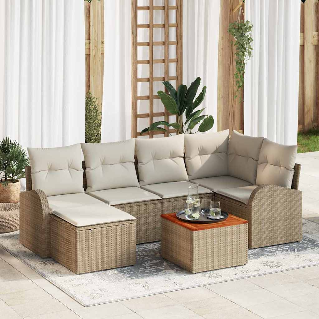Gartensofa-set mit Speicher 7 pcs Beige und Creme Poly-Rattan