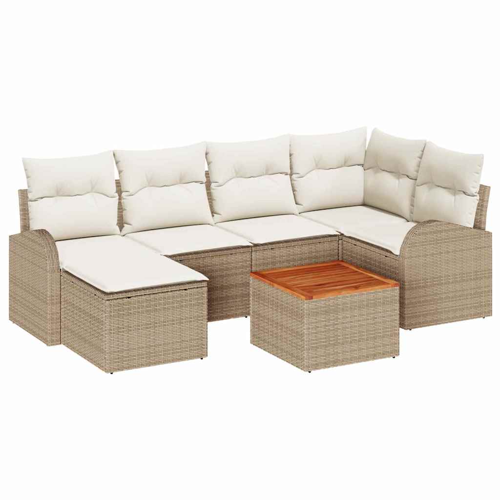 Gartensofa-set mit Speicher 7 pcs Beige und Creme Poly-Rattan