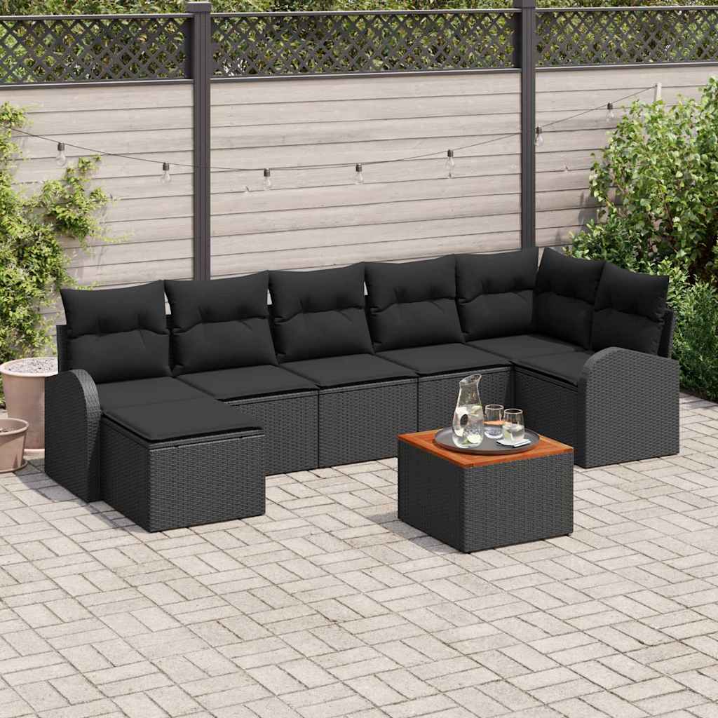 Gartensofa-set mit Speicher 8 pcs Schwarz Poly-Rattan