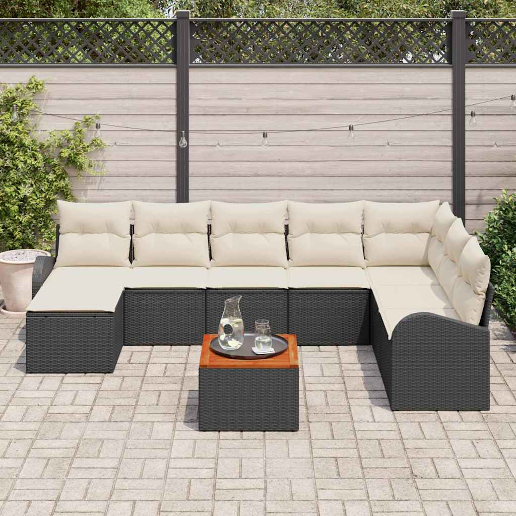 Gartensofa-set mit Speicher 9 pcs Schwarz und Creme Poly-Rattan