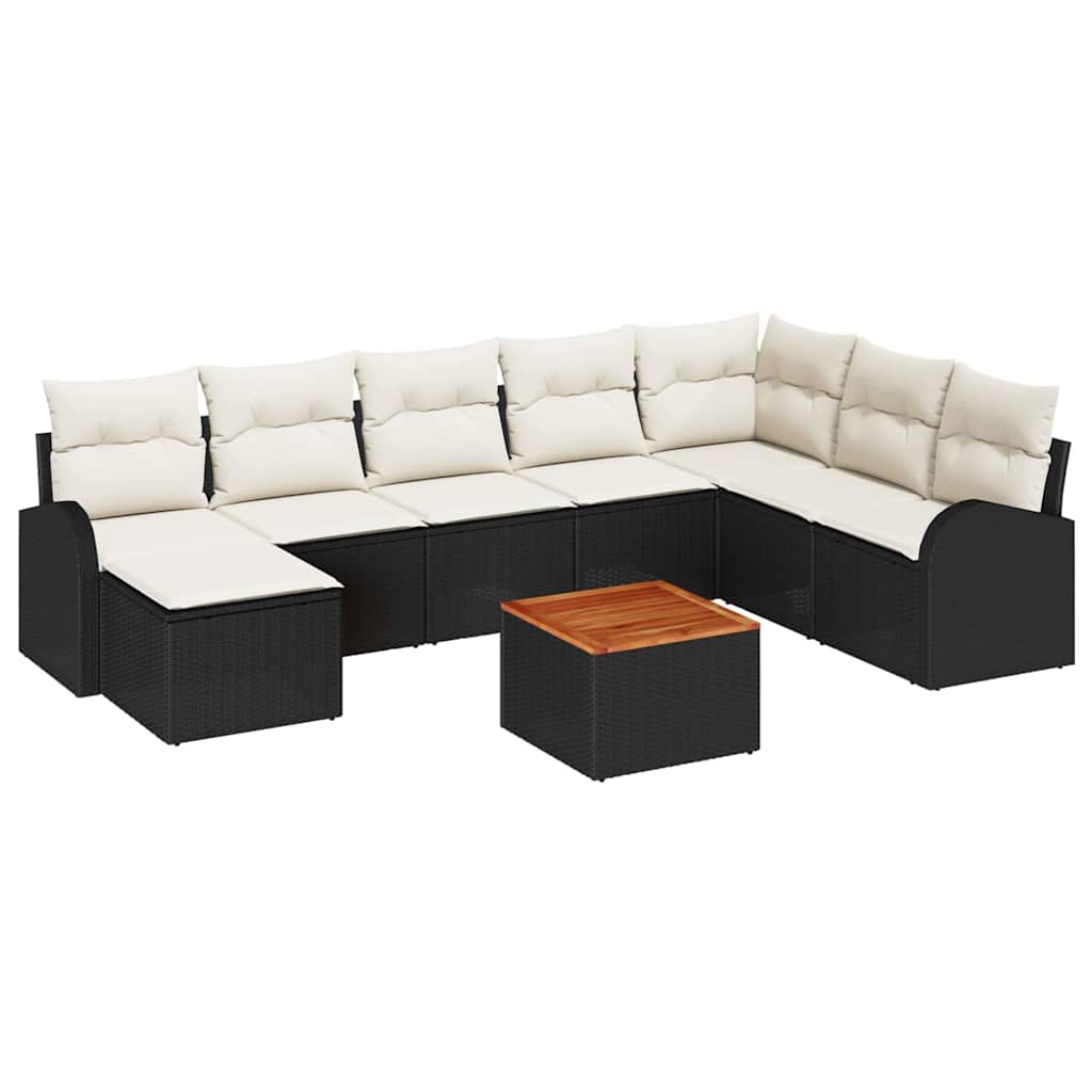 Gartensofa-set mit Speicher 9 pcs Schwarz und Creme Poly-Rattan