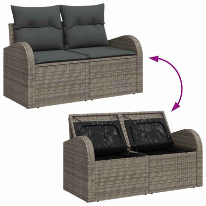 Gartensofa-set mit Speicher 9 pcs Grau Poly-Rattan