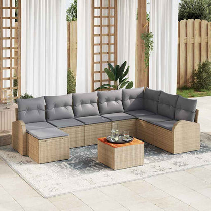 Gartensofa-set 9 pcs Beige und Hellgrau Poly-Rattan