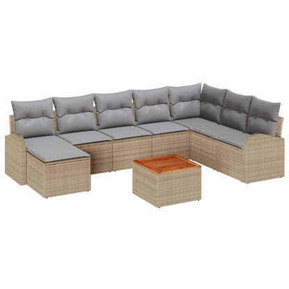 Gartensofa-set 9 pcs Beige und Hellgrau Poly-Rattan