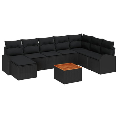Gartensofa-set mit Speicher 9 pcs Schwarz Poly-Rattan