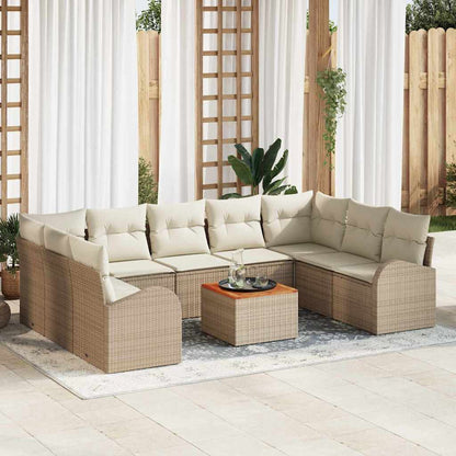 Gartensofa-set mit Speicher 10 pcs Beige und Creme Poly-Rattan