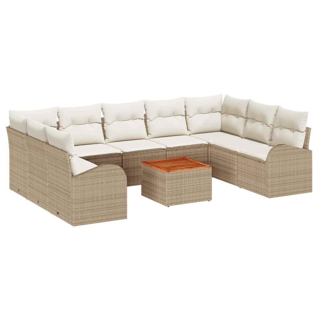 Gartensofa-set mit Speicher 10 pcs Beige und Creme Poly-Rattan