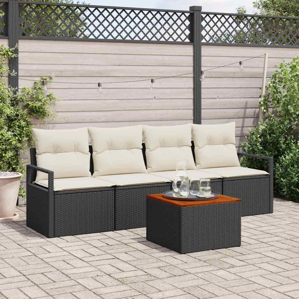 Gartensofa-set mit Speicher 5 pcs Schwarz und Creme Poly-Rattan