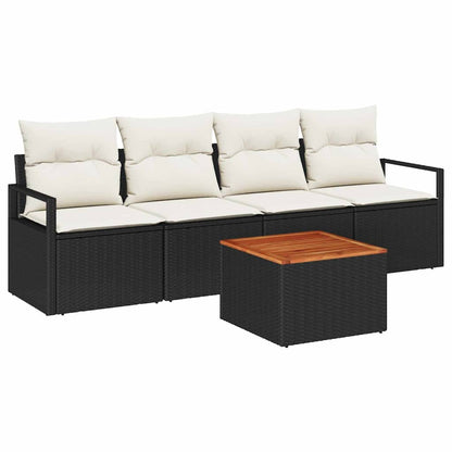 Gartensofa-set mit Speicher 5 pcs Schwarz und Creme Poly-Rattan
