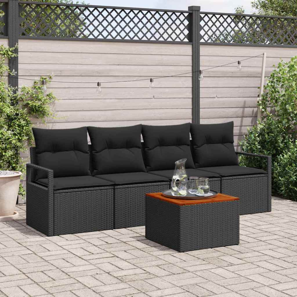 vidaXL Salon de jardin 5 pcs Noir Résine tressée avec rangement