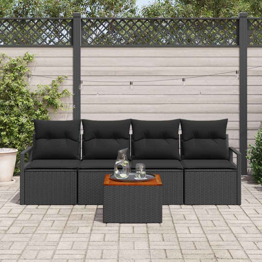 vidaXL Salon de jardin 5 pcs Noir Résine tressée avec rangement