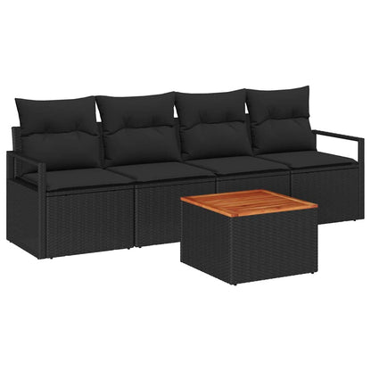 vidaXL Salon de jardin 5 pcs Noir Résine tressée avec rangement