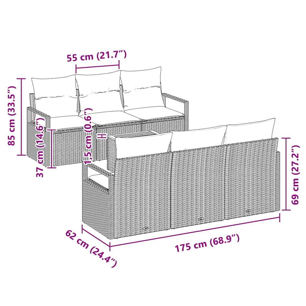 Gartensofa-set mit Speicher 7 pcs Schwarz und Creme Poly-Rattan