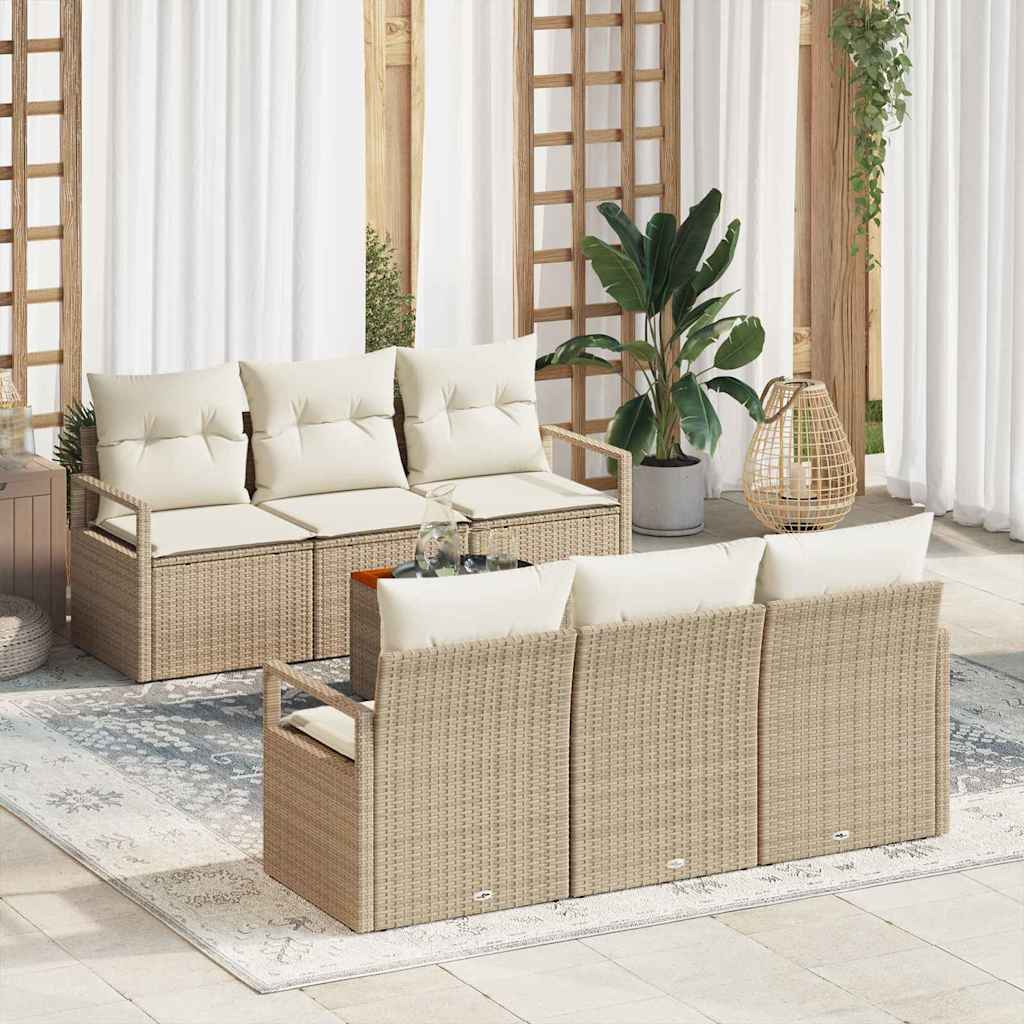 Gartensofa-set mit Speicher 7 pcs Beige und Creme Poly-Rattan