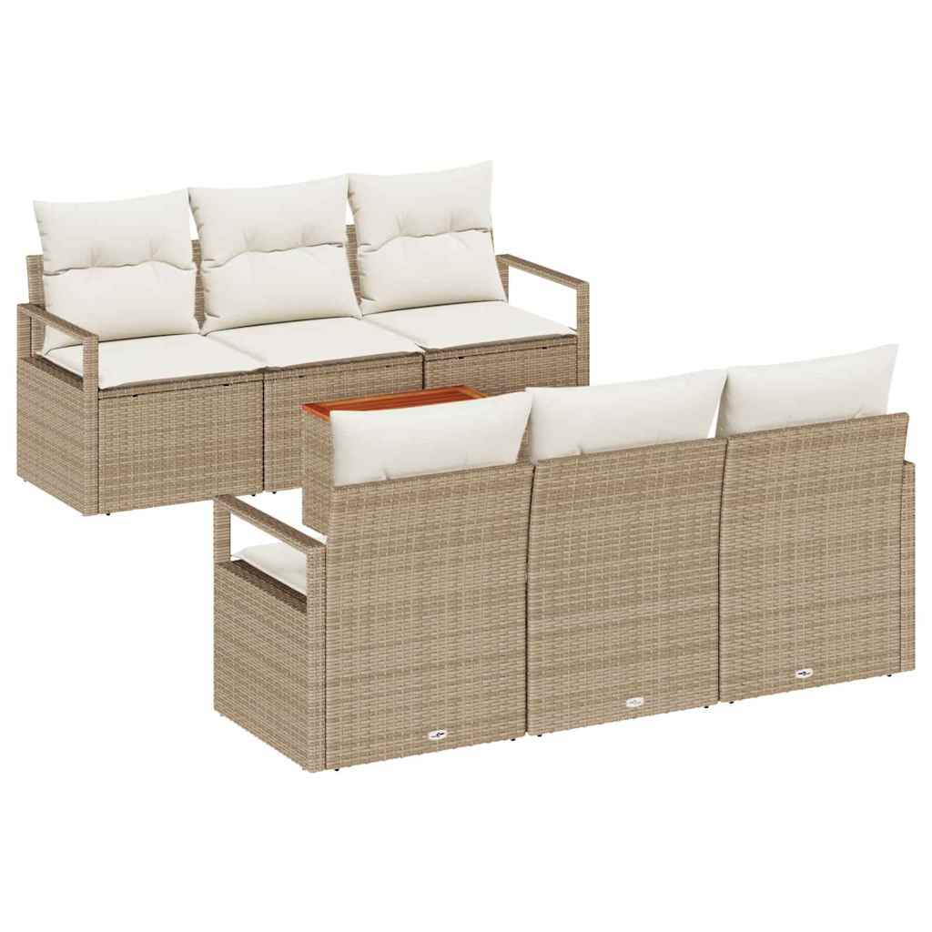 Gartensofa-set mit Speicher 7 pcs Beige und Creme Poly-Rattan