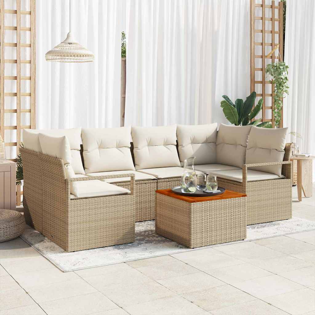 Gartensofa-set mit Speicher 7 pcs Beige und Creme Poly-Rattan