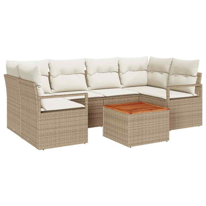 Gartensofa-set mit Speicher 7 pcs Beige und Creme Poly-Rattan