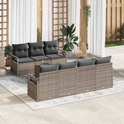 Gartensofa-set mit Speicher 8 pcs Grau Poly-Rattan