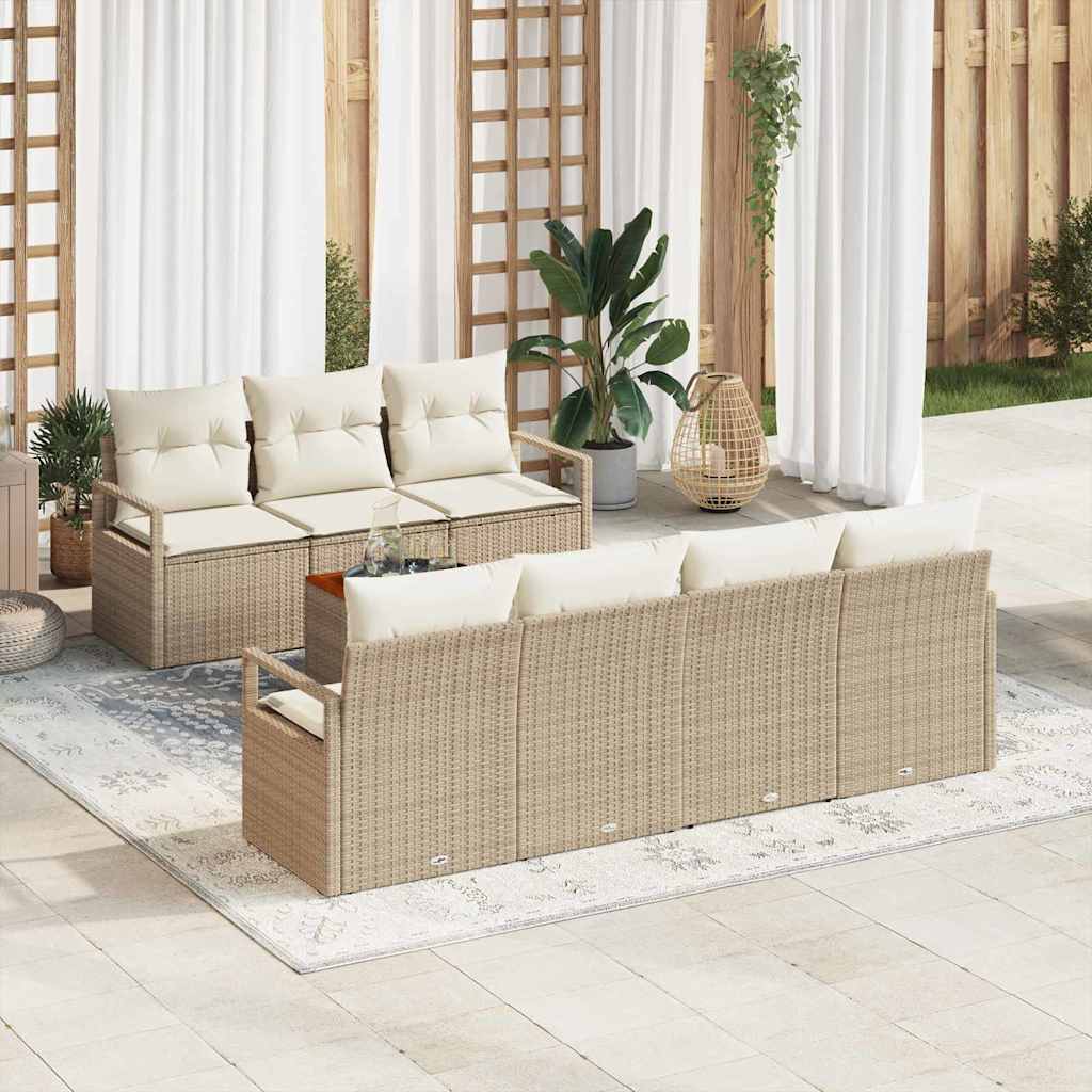 Gartensofa-set mit Speicher 8 pcs Beige und Creme Poly-Rattan