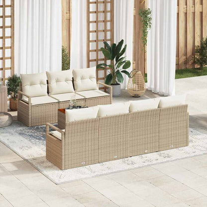 Gartensofa-set mit Speicher 8 pcs Beige und Creme Poly-Rattan