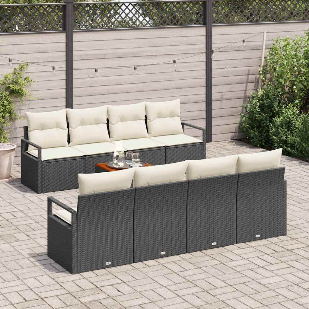 Gartensofa-set mit Speicher 9 pcs Schwarz und Creme Poly-Rattan