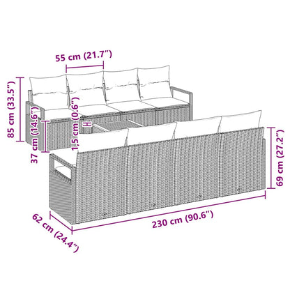 Gartensofa-set mit Speicher 9 pcs Beige und Creme Poly-Rattan