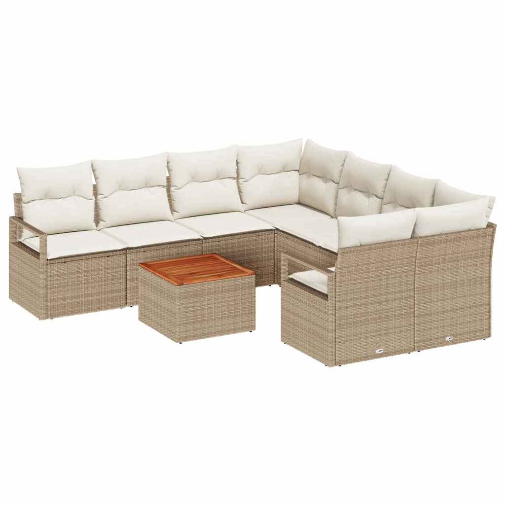 Gartensofa-set mit Speicher 9 pcs Beige und Creme Poly-Rattan