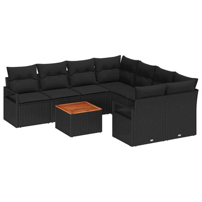 Gartensofa-set mit Speicher 9 pcs Schwarz Poly-Rattan