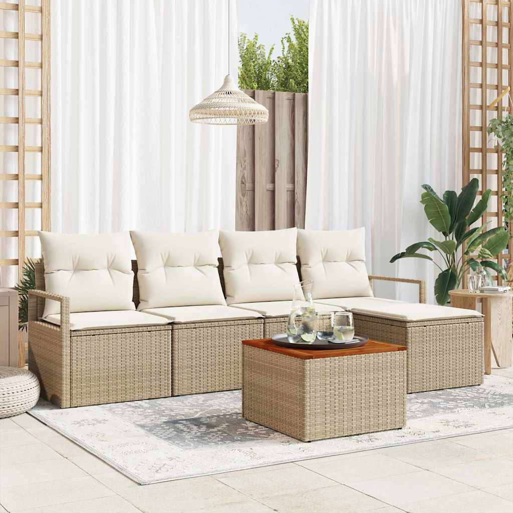 Gartensofa-set mit Speicher 6 pcs Beige und Creme Poly-Rattan