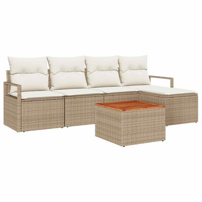 Gartensofa-set mit Speicher 6 pcs Beige und Creme Poly-Rattan