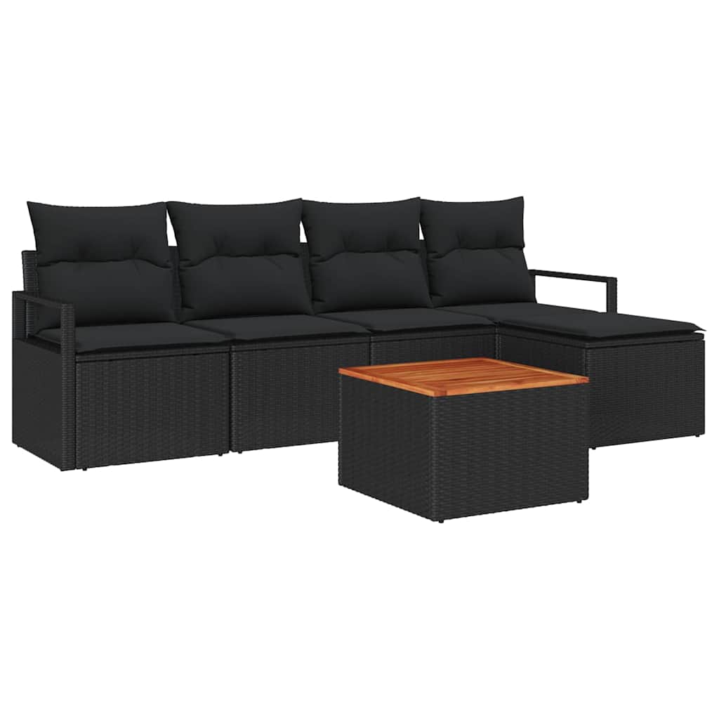 Gartensofa-set mit Speicher 6 pcs Schwarz Poly-Rattan