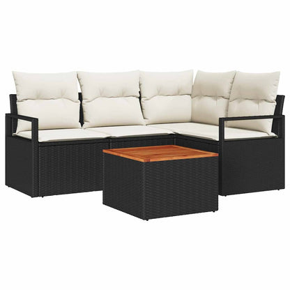 Gartensofa-set mit Speicher 5 pcs Schwarz und Creme Poly-Rattan