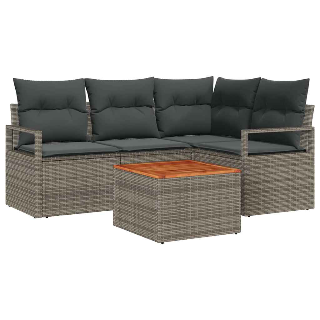 Gartensofa-set mit Speicher 5 pcs Grau Poly-Rattan