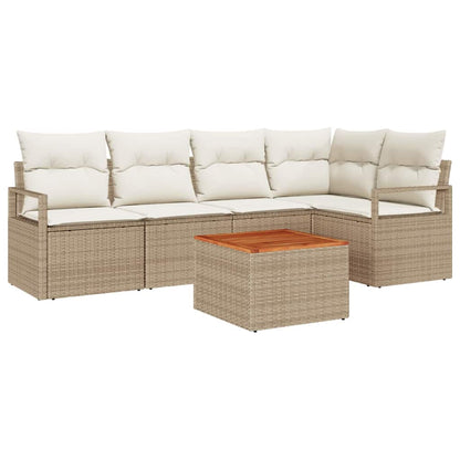 Gartensofa-set mit Speicher 6 pcs Beige und Creme Poly-Rattan