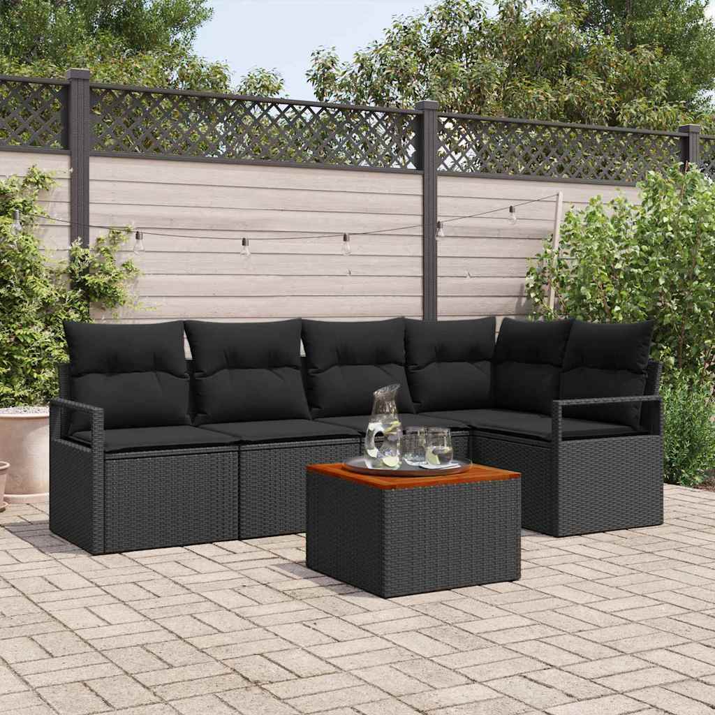 Gartensofa-set mit Speicher 6 pcs Schwarz Poly-Rattan