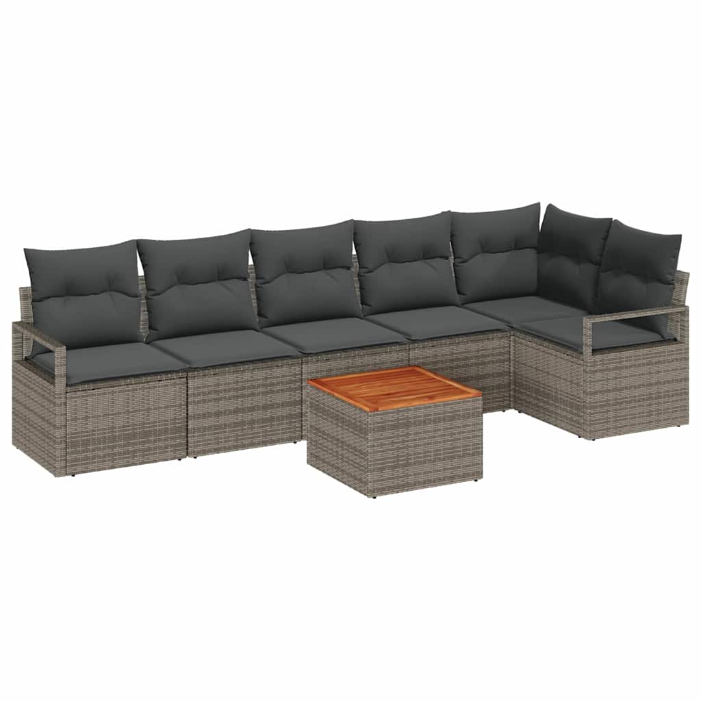 Gartensofa-set mit Speicher 7 pcs Grau Poly-Rattan