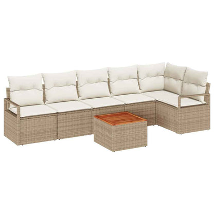 Gartensofa-set mit Speicher 7 pcs Beige und Creme Poly-Rattan