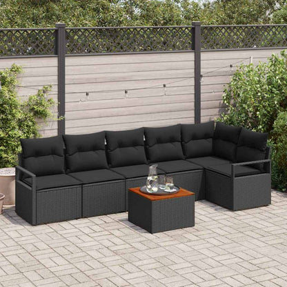 Gartensofa-set mit Speicher 7 pcs Schwarz Poly-Rattan