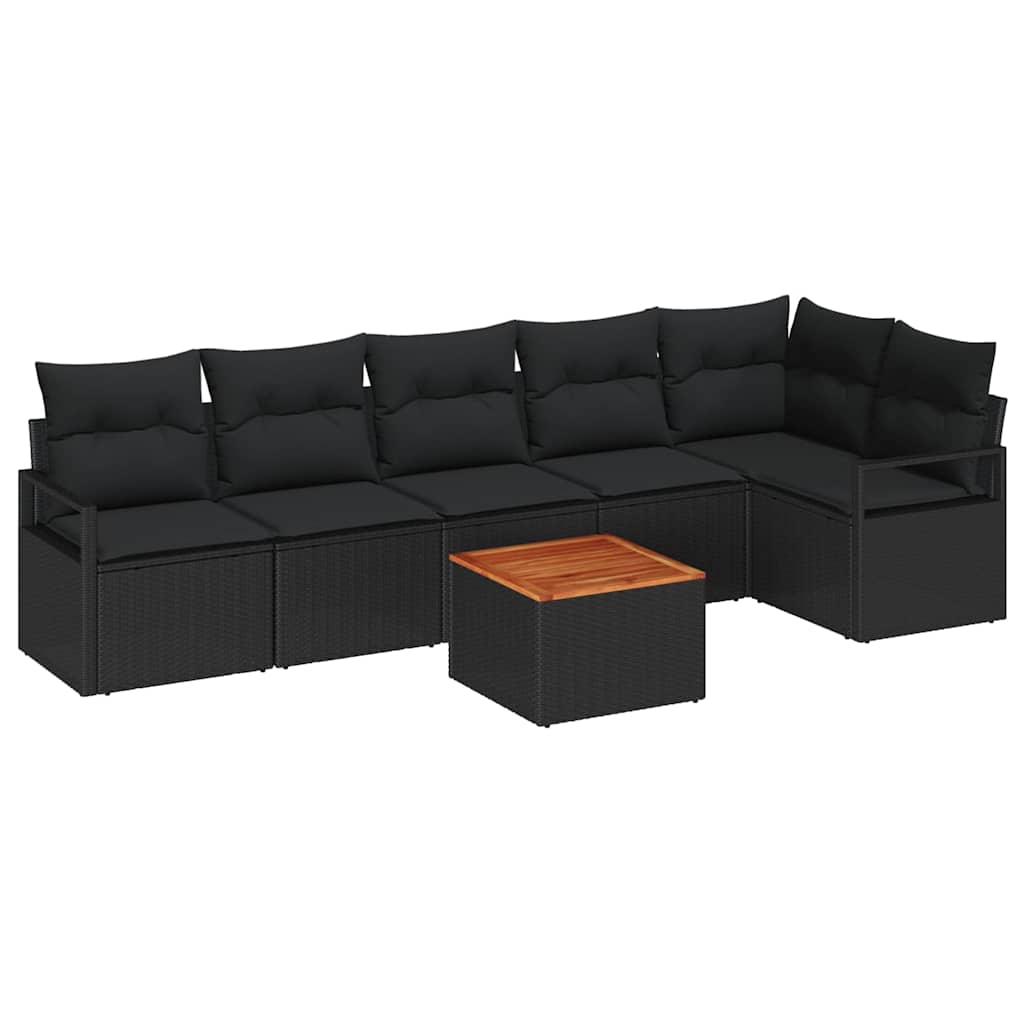 Gartensofa-set mit Speicher 7 pcs Schwarz Poly-Rattan