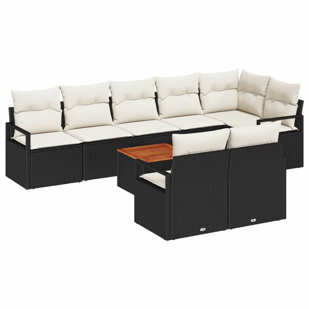 Gartensofa-set mit Speicher 9 pcs Schwarz und Creme Poly-Rattan
