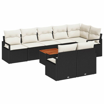 Gartensofa-set mit Speicher 9 pcs Schwarz und Creme Poly-Rattan