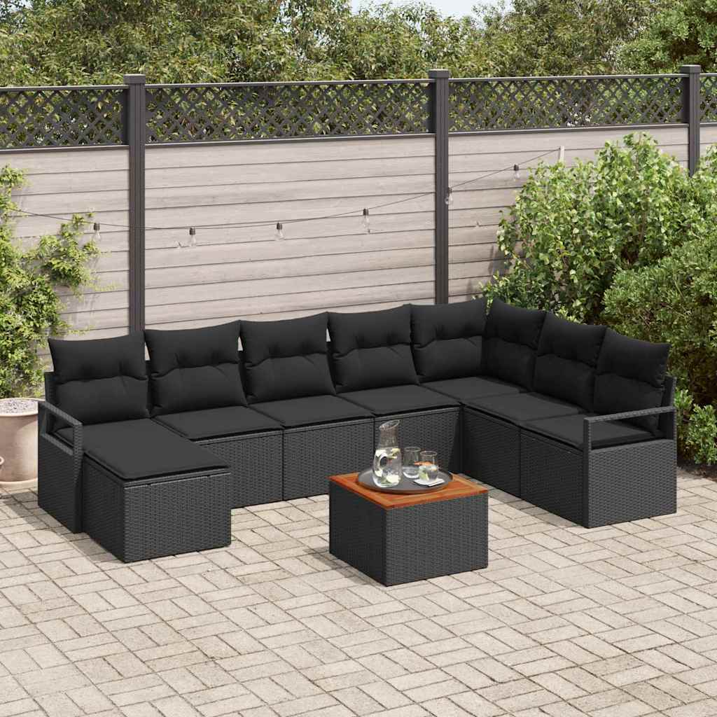 Gartensofa-set mit Speicher 9 pcs Schwarz Poly-Rattan