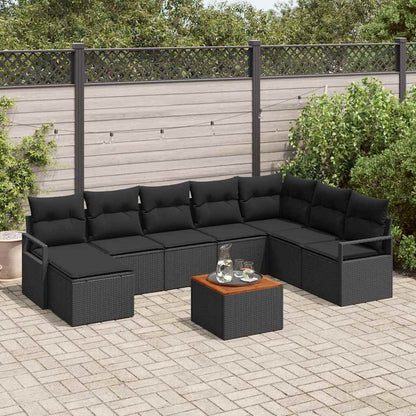 Gartensofa-set mit Speicher 9 pcs Schwarz Poly-Rattan