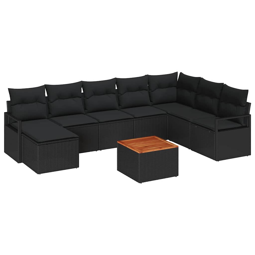 Gartensofa-set mit Speicher 9 pcs Schwarz Poly-Rattan