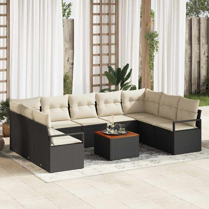 Gartensofa-set 10 pcs Schwarz und Creme Poly-Rattan